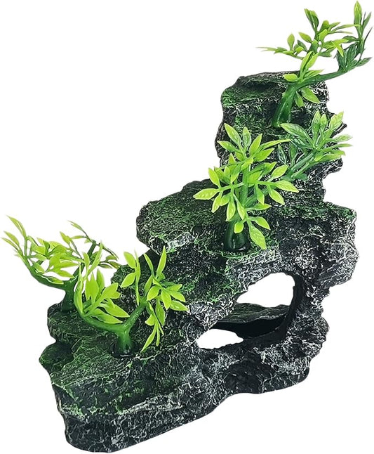 kathson Aquarium Mountain View Stone Resin Fish Tank Decorations Betta Hideout Caves Rockery Landscape Tree Aquarium Decorations Rock Hiding Cave Decor for Small Fish Shrimp Play Ornament