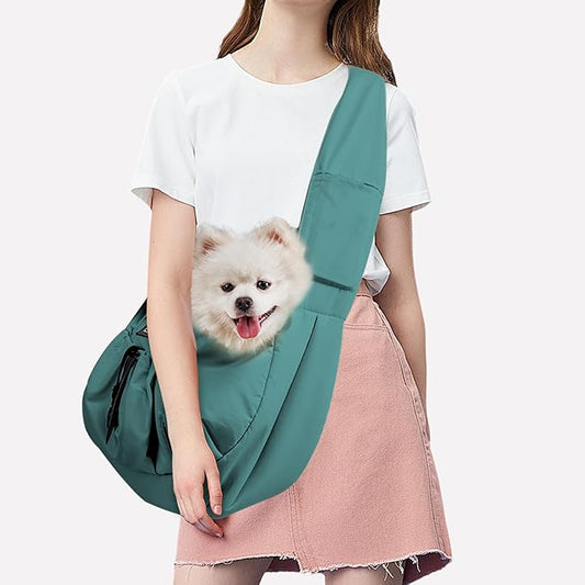 Dog Carrier Sling - Extra Wide Padded Shoulder Straps, Adjustable Hands-Free Small Dog Camier, Ergonomic Design for Travel and Daily Walks, for Small Dogs and Cats 12 lbs, (Peacock Blue)