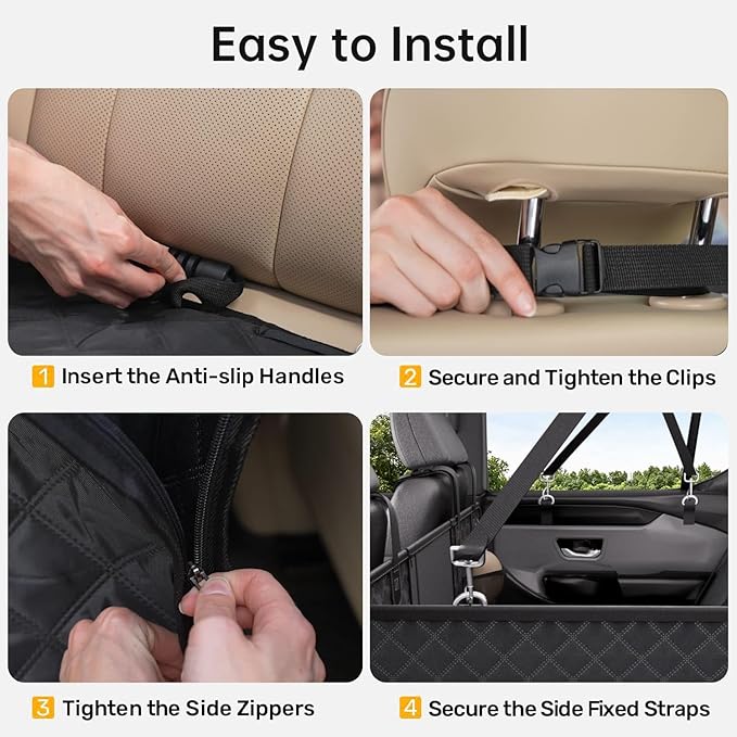 Dog Car Seat Cover for Back Seat Hard Bottom, [Powerful Holds 450 Ibs] [Space+50%] 600D Waterproof Non-Slip Car Hammock, Back Seat Extender Dogs, Sedans/SUVs/Trucks, Standard, Black