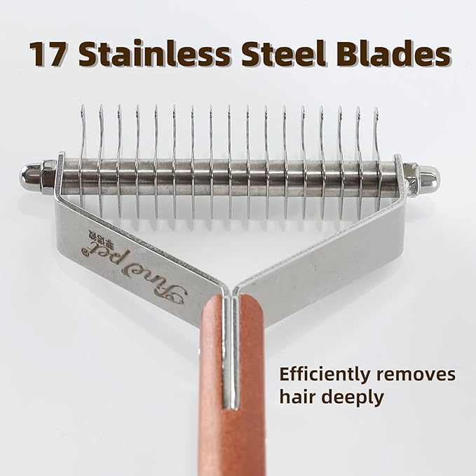 Dog Rake for Undercoat & Stainless Steel Shedding Comb for Long Hair Dogs and Cats Undercoat Rake Grooming Tool Set for Large Dog Horse Cat