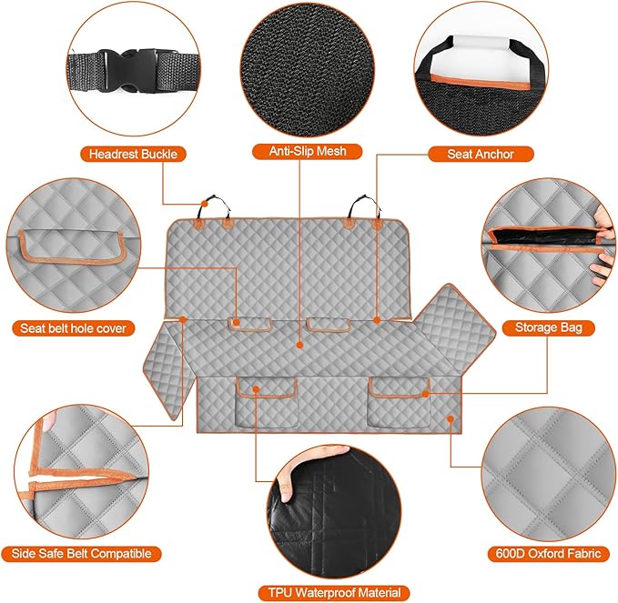 Dog Car Seat Cover Compatible with Ford Maverick/Hyundai Santa Cruz, Waterproof Pet Bench Seat Cover for Back Seat, 600D Heavy Duty Scratch Proof Nonslip Truck Seat Covers for Dogs