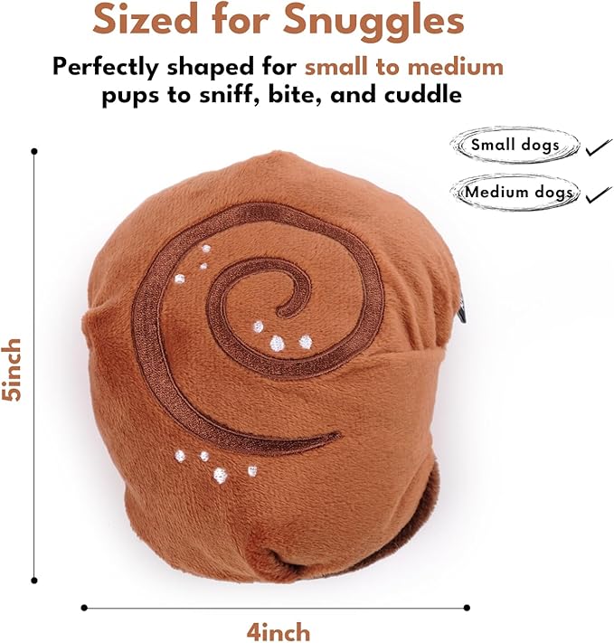 Interactive Dog Enrichment Snuffle Toy, Squeaky Dog Toys, Cute Soft Puppy Gifts, Crinkle Treat Puzzle Toys for Brain Stimulation, Cinnamon Roll Toy for Small and Medium Size Dogs