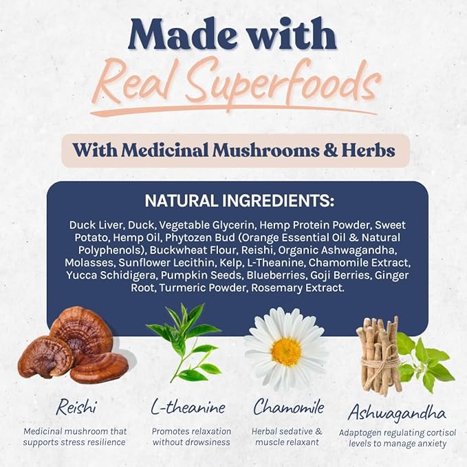 healthybud Calming Aid, Natural Duck Dog Treats & Toppers for Stress Relief - Dog Separation Anxiety, Stress Reduction, Aggression Relief - Support Calm, Immunity Health (14.1 Ounces)