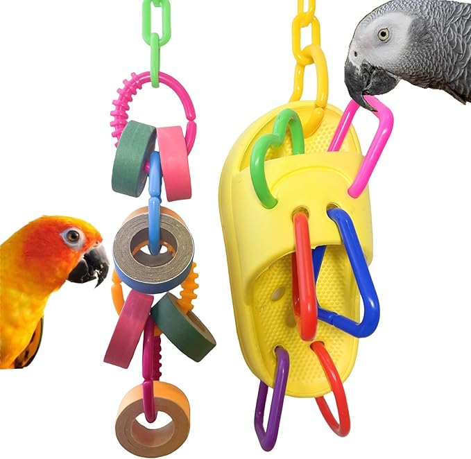 Bird Toys for Large & Medium Parrot Shredding Foraging Chewing Cardboard Bagles Hanging Toy 2PCS Bird Cage Accessories for Amazons Mini Macaws African Greys Cockatoos Eclectus Senegal Yellow