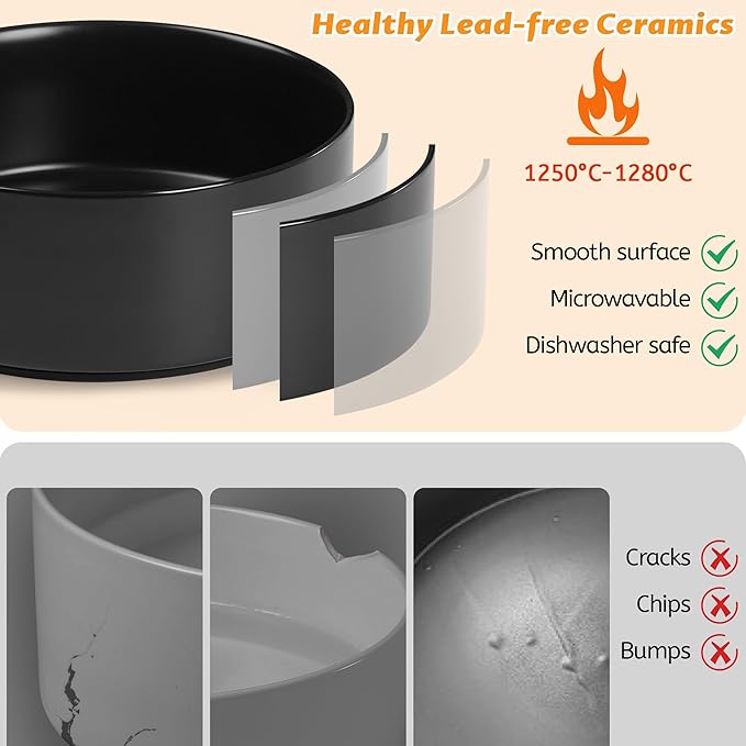 Large Dog Bowls, Non Slip Heavy Ceramic Dog Food and Water Bowl with Silicone Base, 8" Pet Feeding Bowl for Small, Medium, and Big Dogs (Black, 8 Inches)