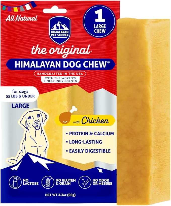 Himalayan Chew Original Yak Cheese Chew, Chicken, 1 Large Stick, 3.3 oz, Gluten Free, Healthy Treats, Grain & Lactose Free 100% Natural, Long Lasting Chews for s Under 55 lbs