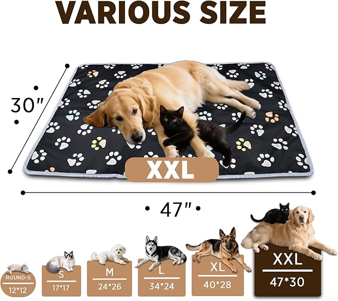 furrybaby Pet Heating Pad, Waterproof Dog Heating Pad Mat for Cat with Durable Anti-Bite Tube Indoor for Puppies Dogs Cats (1 Pack Black, 47 * 30 in, Temp Adjustable)