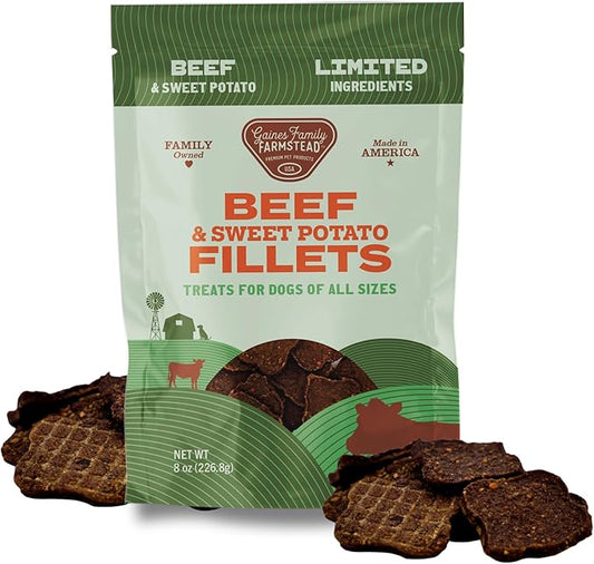 Gaines Family Farmstead Beef & Sweet Potato Fillets for Dogs - 8 oz, All-Natural, Grain-Free, Healthy Dog Treats for All Ages & Breeds, Made in USA