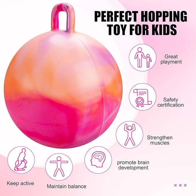 INPODAK Hopper Ball, 22 Inch Bouncy Ball with Handle for Kids, Hippity Hop Jumping Bounce Hopping Toy for Boys Girls Ages 7-12 with Pump and Gift Box Great Gift for Birthday Holiday (Orange)