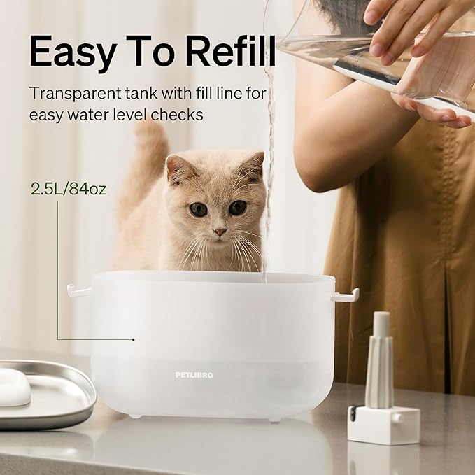 PETLIBRO Cat Water Fountain, Wireless Pump Cat Fountain, 2.5L/84oz Pet Water Fountain for Cats Indoor Stainless Steel, Cat Water Dispenser with Two Flow Modes, Pet Fountain for Drinking Easy Clean