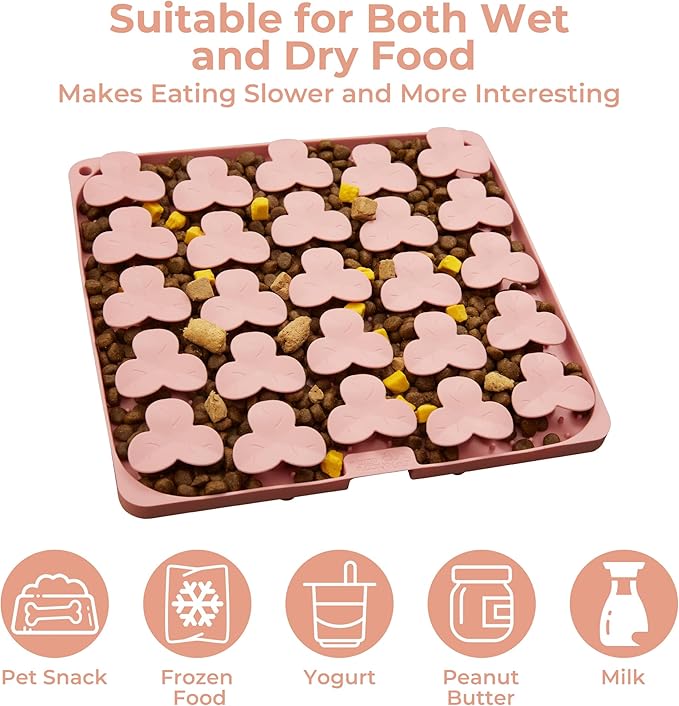 Snuffle Mat for Dogs, Lick Mat for Dogs to Slow Down Eating, Dog Puzzle Toys for Large and Medium Breed Dogs, Silicone Dog Bowls for Dry, Wet, Raw Food, Pink