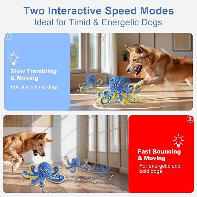Interactive Dog Toys Octopus,Durable Automatic Jumping Dog Toy to Keep Them Busy,Squeaky Moving Tug of War Doggie Toy,USB Rechargeable Puppy Toys (Blue)