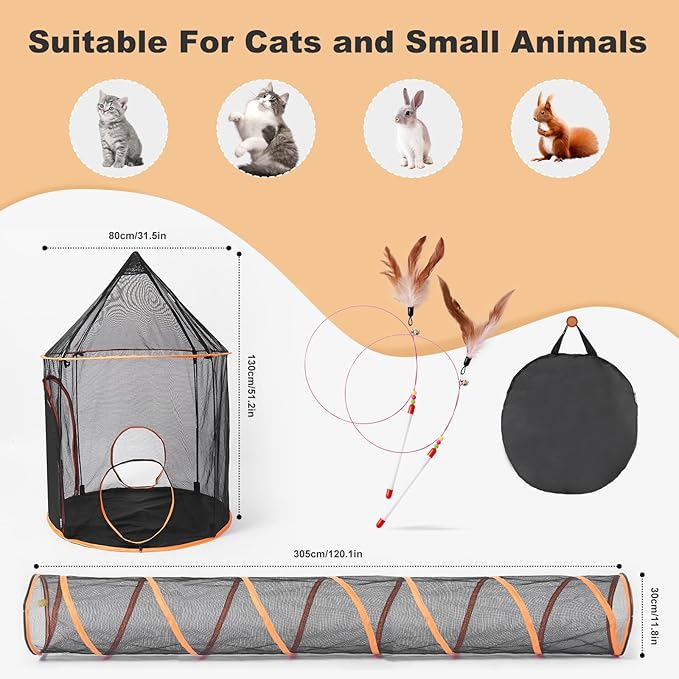 Odoland Cat Outdoor Enclosure Tunnels - Large Pet Tents Castle Playpen for Indoor/Outdoor, Portable Playhouse for Dog, Cat, Kitten, Rabbit, Small Animals