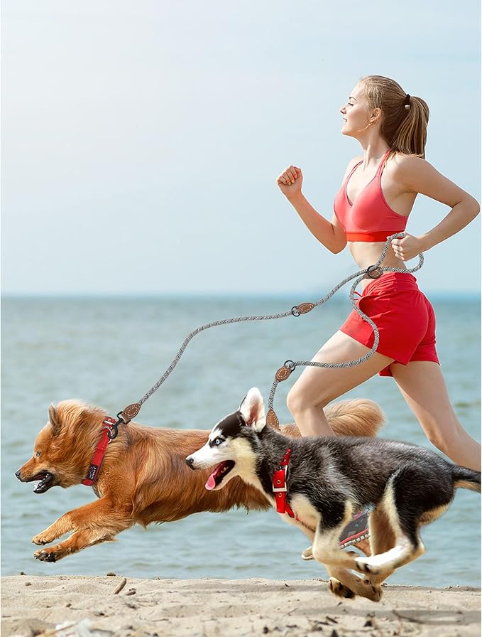 Mile High Life Hands Free Dog Leash, Crossbody Waist Leash with Genuine Leather Connection, Multifunctional Adjustable Slip Lead for Dog Walking Running (White, 8FT)