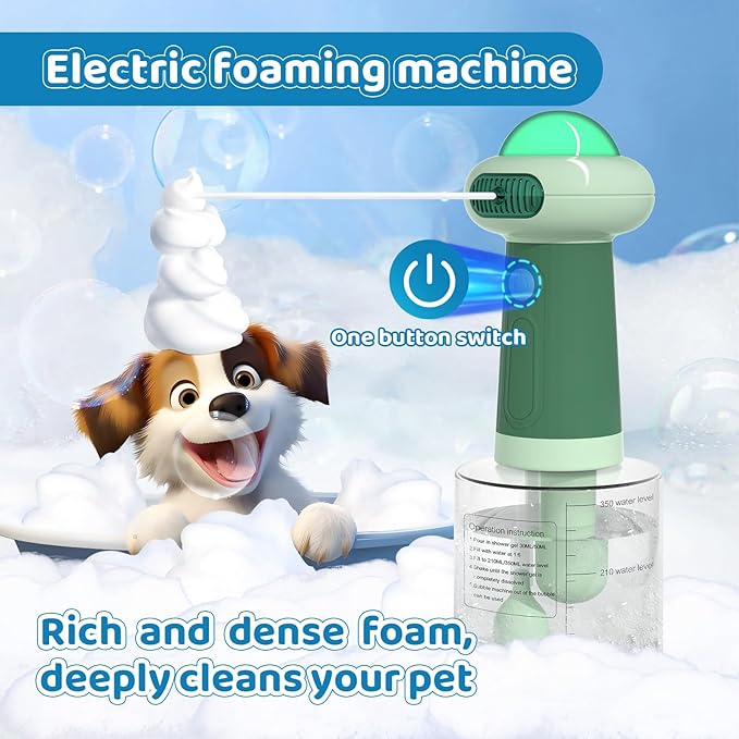 Electric Dog Shampoo Dispenser,IPX7 Cat Shampoo Sprayer,Pet Bath Supplies Automatic Foaming Shampoo Dispenser for Dog Deep Cleaing,Kitchen Sink，Bathroom Green