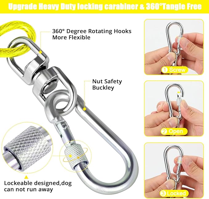 Jenico Dog Tie Out Cable, 10-150FT Runner Cable with Swivel Hook and Shock Spring, Yard & Camping Dog Leash Tether for Small to Medium Pets Up to 500 LBS