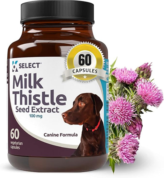 K9 Select Milk Thistle for Dogs, 100mg - 60 Vegetable Capsules - Canine Liver Health Milk Thistle Supplement - Milk Herbal