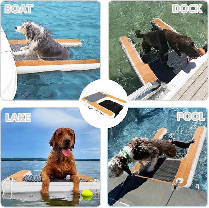 Inflatable Dog Boat Ramp Water Ramp for Pool, Float Floating Dog Ramps with Anti-Slip EVA for Lakes, Boats, Docks