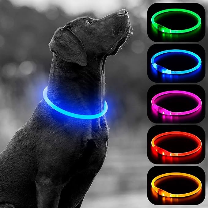 HIGO LED Dog Collar, USB Rechargeable Light Up Dog Collars Glow in The Dark, TPU Cuttable Pet Safety Dog Necklace for Nighttime Dog Walking (Blue)