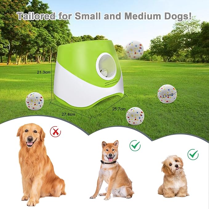 Automatic Dog Ball Launcher for Samll to Medium Dogs, Upgraded Interactive Toy Balls Thrower, Mental Stimulating Dog Toys with 4 Durable Etpu Balls 2.2 Inch (Light Green)