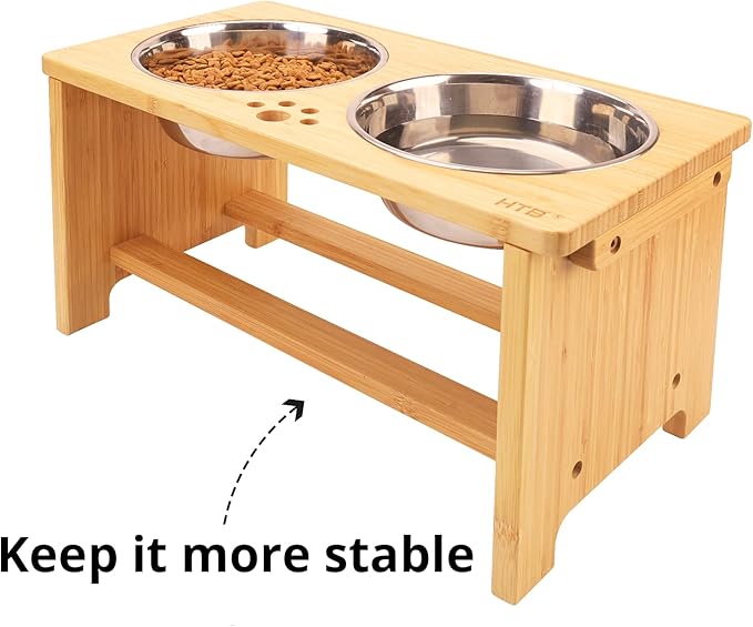 HTB Elevated Dog Bowls,Raised Dog Bowl Stand with 2 Stainless Steel Bowls,Elevated Raised Dog Bowls for Large Medium Small Sized Dogs