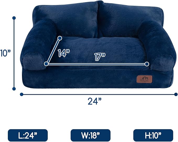 Hollypet Fluffy Plush Pet Cat Couch Sofa Soft Calming Pet Dog Sofa Beds for Medium Small Cats and Dogs, Cobalt Blue