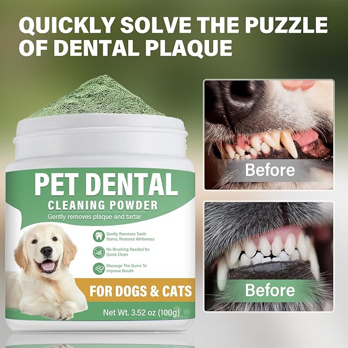 ITECFREELY Dog Dental Powder, Dog Teeth Cleaning Powder for Breath Freshener, Effective Plaque Off and Tartar Remover for Small, Medium, Large Dogs