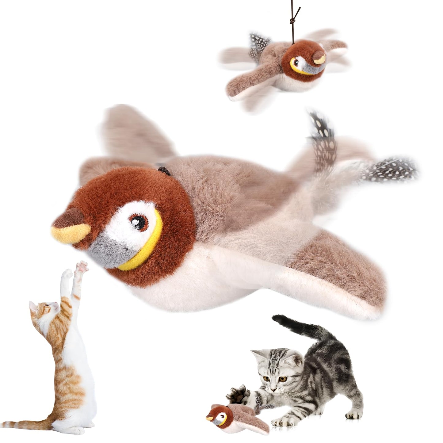 VINGVO Flapping Chirping Sparrow Cat Toys, USB Interactive Simulated Birds Toy for Cats Dogs Indoor with Flapping Swings, Electric Kitten Catnip Exercise Toys for Bored Outdoor Adult Pets Sport Tools