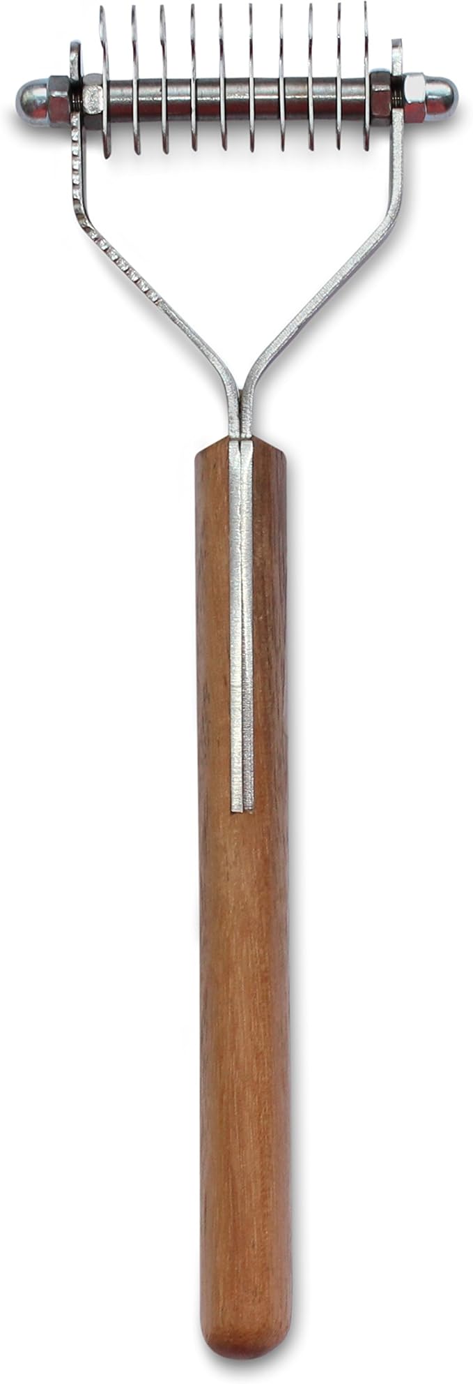 Mars Coat King Blunt Dematting Undercoat Grooming Rake Stripper Tool for Dogs and Cats, Stainless Steel with Wooden Handle, Made in Germany, 10-Blade