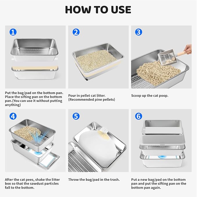 Stainless Steel Litter Box, 23.6" L x 15.7" W Drawer Type Semi-Enclosed Cat Litter Box with Sifting Pan, Scoop for Big Cat Easy Cleaning