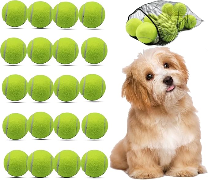 Magicorange Small Tennis Balls, 20 Pack 2 inch Tennis Balls for Dogs, Colorful Easy Catching Pet Dog Playing Ball with Mesh Bag for Easy Transport (Yellow, 2 inch)