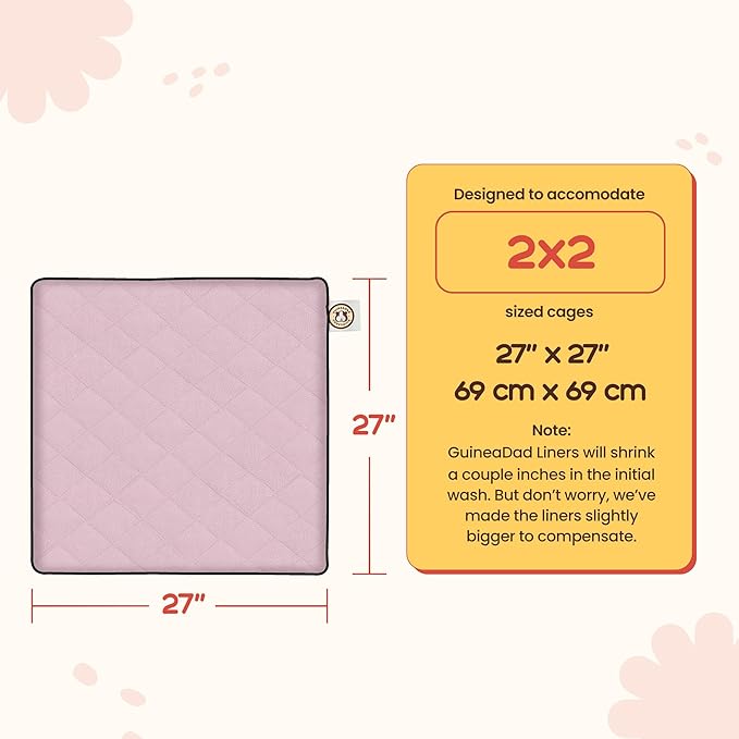 GuineaDad Premium Liner – Fleece Guinea Pig Cage Liner – Ultra-Plush Reusable Fleece Bedding with Waterproof Bottom – Extra Absorbent Liner for 2x2 C&C (Blush)