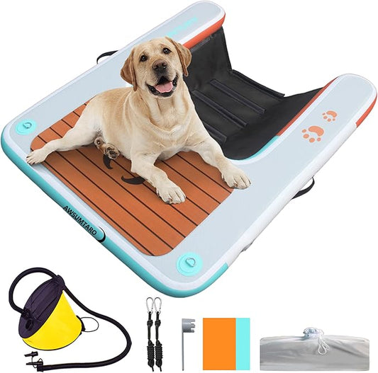 Inflatable Dock, Load-Bearing 200 pounds, Dog pet ramp, Suitable for Swimming Pools, Boat Docks, Lakes, Beach use Water Sports Platform.