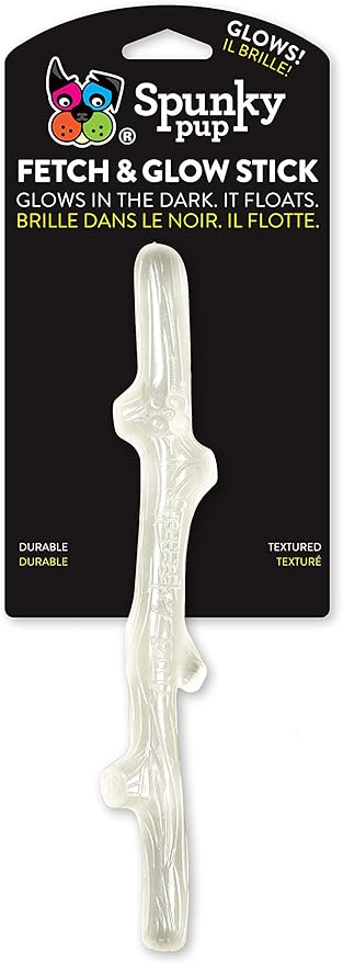 Spunky pup Glow in the Dark Stick Dog Toy Non-Toxic Waterproof Dental Texture for Teeth and Gums