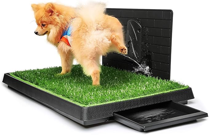 Hompet Dog Grass Pad with Tray Large, Puppy Turf Potty Reusable Training Pads with Pee Baffle, Artificial Grass Patch for Indoor and Outdoor Use, Ideal for Small and Medium Dogs (30"×20")