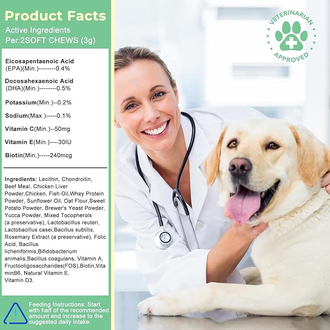 10-in-1 Dog Multivitamin Supplement, Calming Chews with Chondroitin & Probiotics, Mega Pack 8.8oz/250g (165 Chews), Supports Joint Health & Calming, Beef Flavor