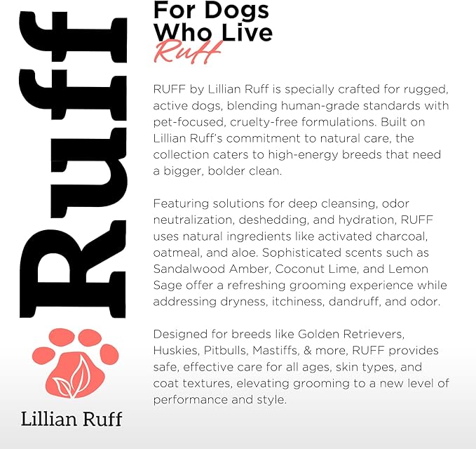 Ruff by Lillian Ruff No-Rinse Waterless Dog Shampoo Spray | Sandalwood Amber | Pet Deodorizer | for Cleaning, Conditioning, Detangling & Moisturizing Dogs & Cats | Safe for Puppies | USA Made