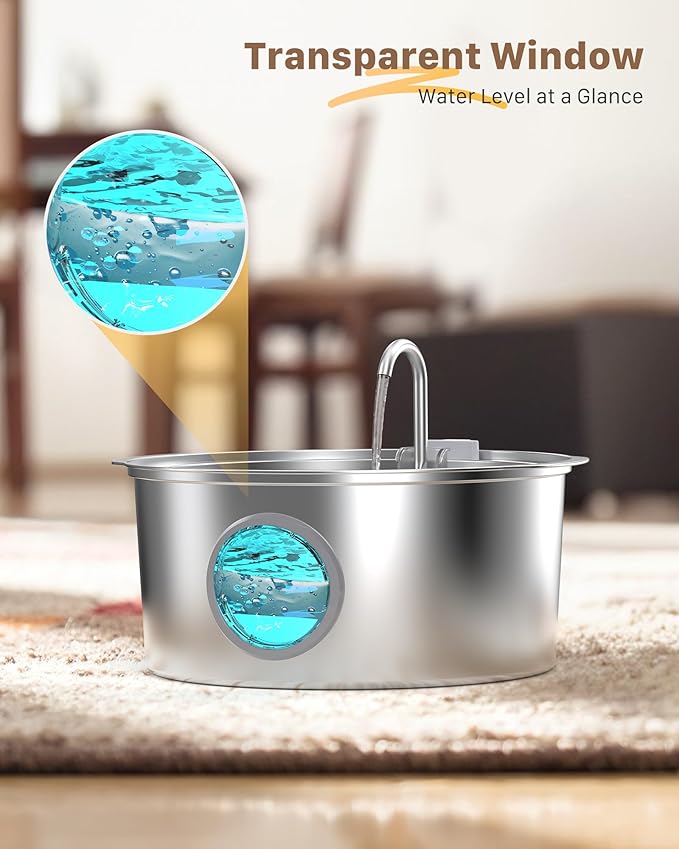 Pet Water Fountain for Large Dogs: Metal Dog Water Fountain - Silent Big Cat Fountains - 7L/236oz/1.8G Dog Drinking Fountains Inside - GROOKPET Water Fountains for Pets Indoor Large - 9 Filters