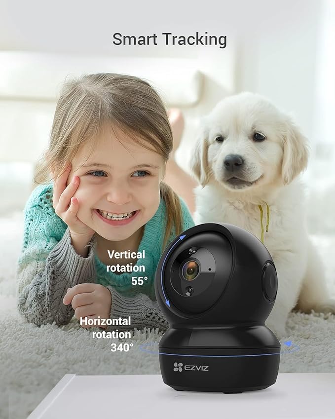 EZVIZ 360° Pan/Tilt WiFi Security Camera Indoor, Cameras for Home Security, Baby Monitor with Camera and Audio, Pet Camera with Phone App, Night Vision, Motion Detection, 2-Way Audio (C6N Black)
