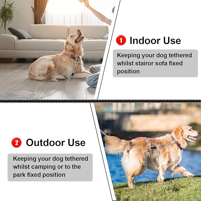 Jenico Dog Tie Out Cable, 10-150FT Runner Cable with Swivel Hook and Shock Spring, Outdoor Dog Leash Tether for Small to Medium Pets Up to 500 LBS