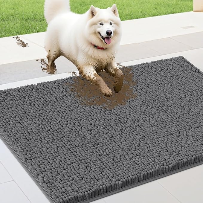 IM HOME 36" x 24" Grey Dog Door Mats for Muddy Paws, Chenille Absorbent Dog Mat, Non Slip Heavy Mud Mat for Dogs, Soft Pet Bed Mat for Entryway, Mud Paws, Inside Floor