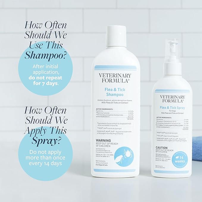 Veterinary Formula Flea and Tick Bundle – Prevention Spray for Dogs, 8 oz + 16 oz Shampoo for Dog Flea & Tick Control