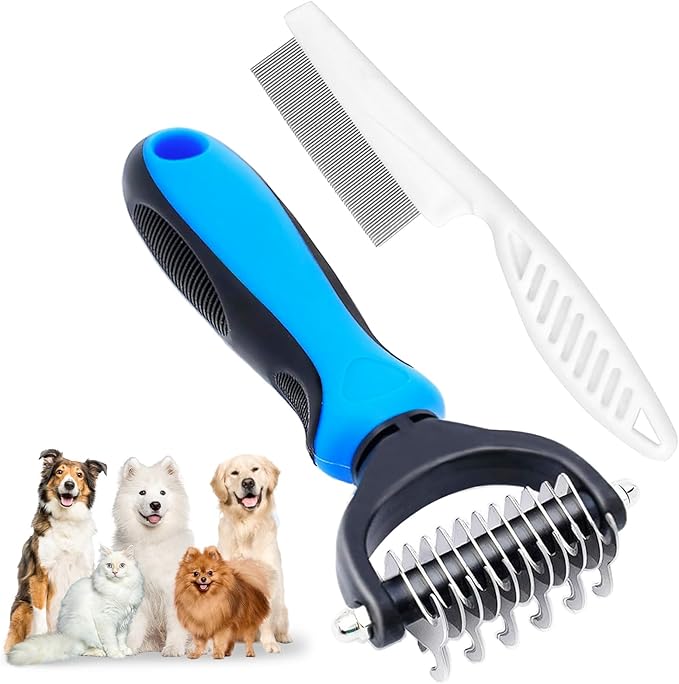 Zoocozy Pet Grooming Combs Kit for Dog Cat, Dog Brush for Shedding, Cat Deshedding Brush for Removal of Long Matted Fur on Pet(Blue)