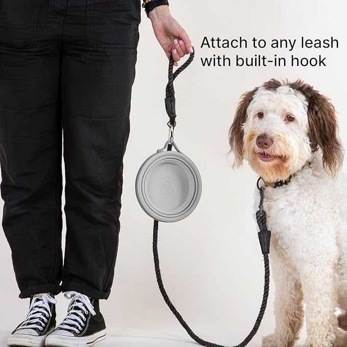 Nomad Large Collapsible Dog Bowl - 4 Cup Food-Safe Silicone Travel Bowl for Dogs, Portable & Sturdy, Food/Water, Dishwasher Safe - Grey