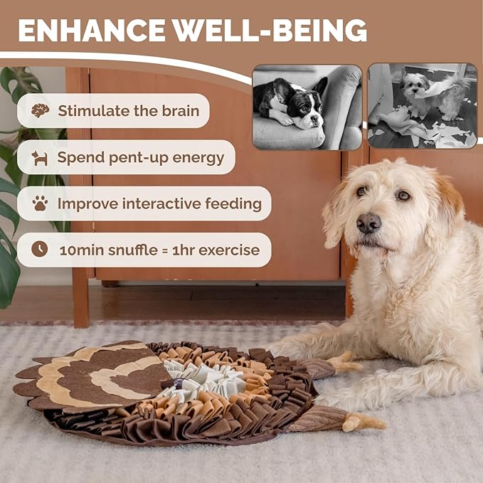 POPUPJOYS Durable Hide & Seek Snuffle Mat for Dogs, 2-in-1 Enrichment Puzzle Toy with Detachable Tail & Squeaker, Adjustable Difficulty Level with Suction, Machine Washable, Gift-Ready (Turkey)