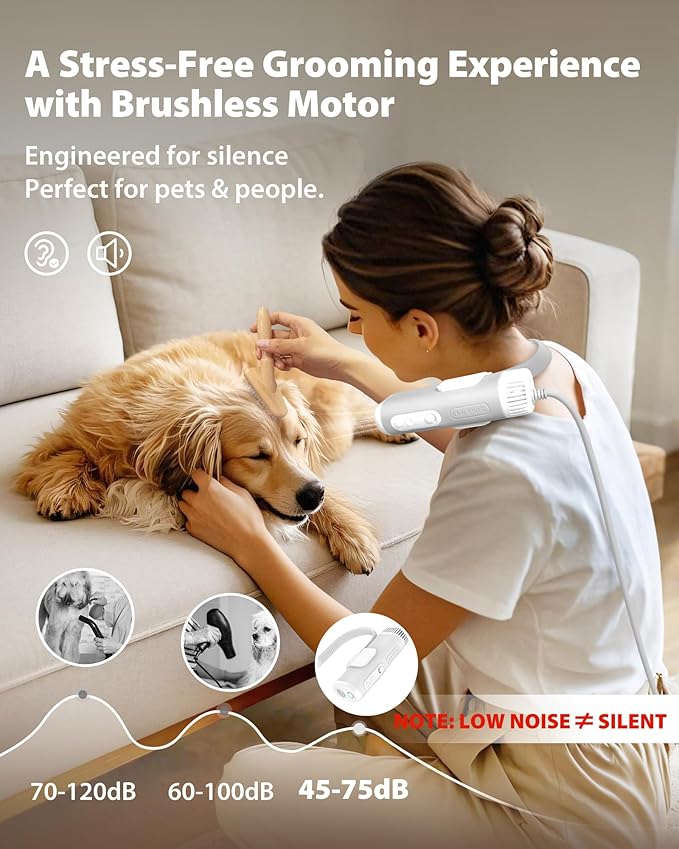 L&W BROS. Hands-Free Dog Dryer – Powerful & Professional Pet Blow Dryer for Small & Medium Dogs & Cats, Adjustable Airflow, Easy Storage, Negative Ion Technology (Gray)