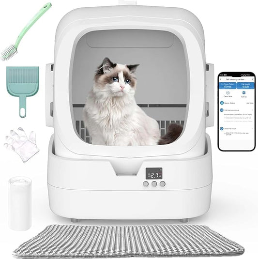 Automatic Cat Litter Box Self Cleaning - APP Control and Weight Monitoring - Ultra-Quiet, Medium Cats and Kittens Litter Box, Safe Anti-Pinch【Assembly Required】