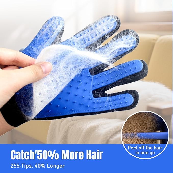 Cat & Dog Grooming Gloves for Shedding, 4PCS Efficient Deshedding Pet Grooming Gloves for Dogs with 1PCS Pet Hair Remover Gloves, Cats & Horses with Long & Short Fur