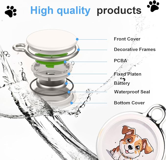 GPS Tracker for Vehicles - Real-Time Tracking Device with Global Coverage for Cars, Kids, Cats, and Dogs - No Subscription, Monthly Fees, or SIM Card Required （Dogs Style）