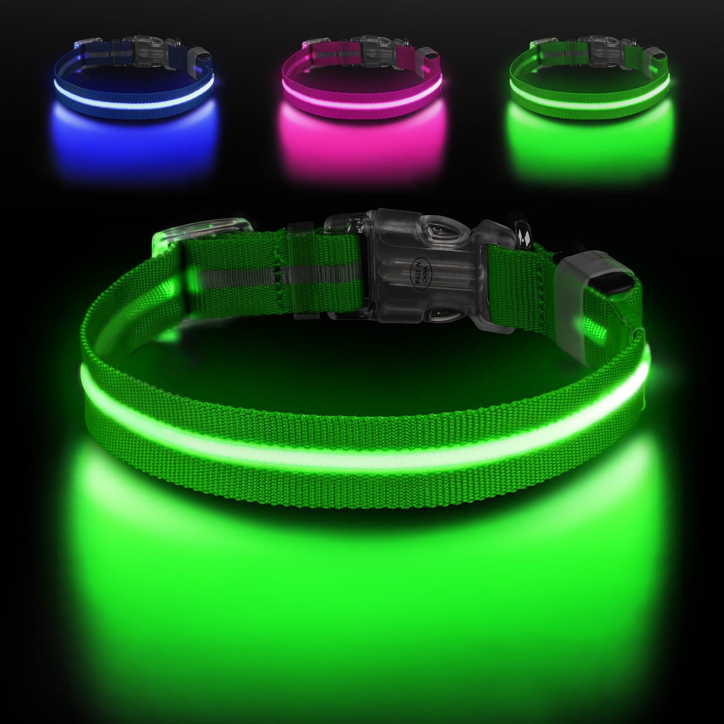 Jewyow Light Up Dog Collar, Adjustable USB Rechargeable Glow in Dark Dog Collar ，Waterproof Dog Collars for Small Dogs (Green, Small)